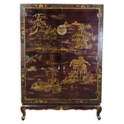 Cabinet chinois vintage (rouge/or) scène traditionnelle bohémienne