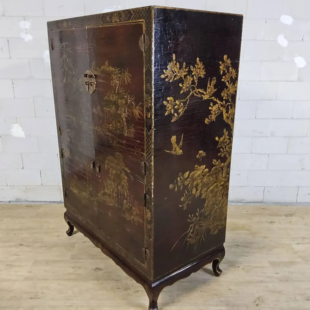 Cabinet chinois vintage (rouge/or) scène traditionnelle bohémienne