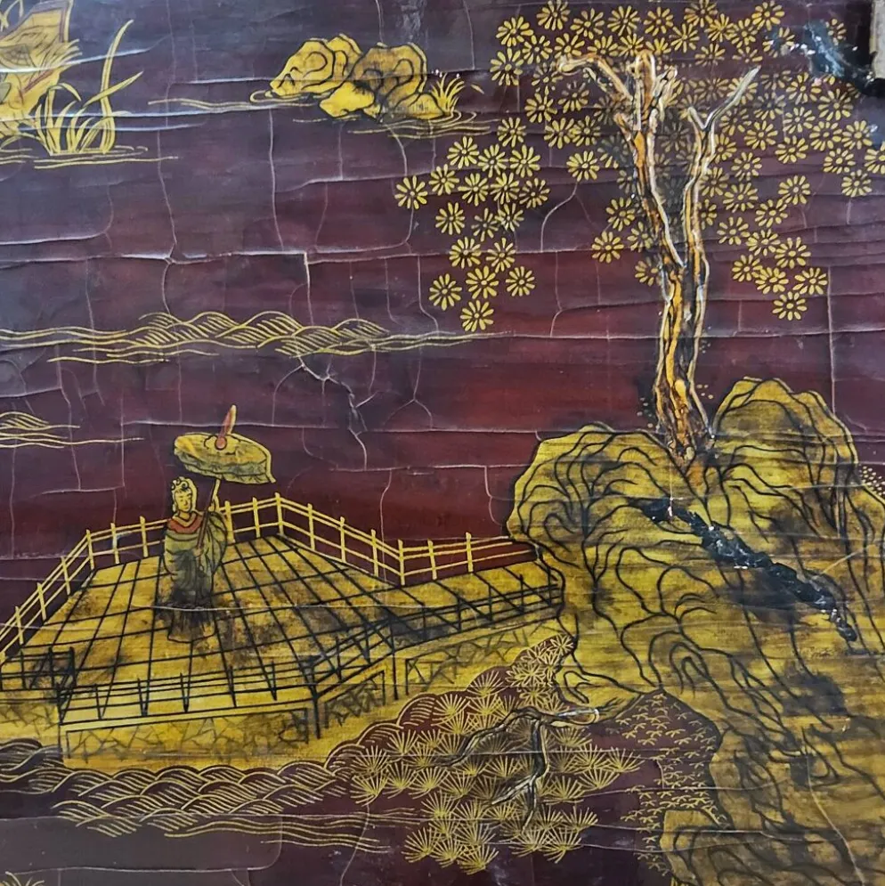 Cabinet chinois vintage (rouge/or) scène traditionnelle bohémienne