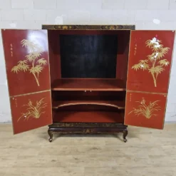 Cabinet chinois vintage (rouge/or) scène traditionnelle bohémienne