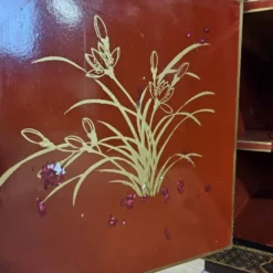 Cabinet chinois vintage (rouge/or) scène traditionnelle bohémienne