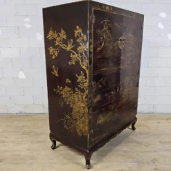 Cabinet chinois vintage (rouge/or) scène traditionnelle bohémienne