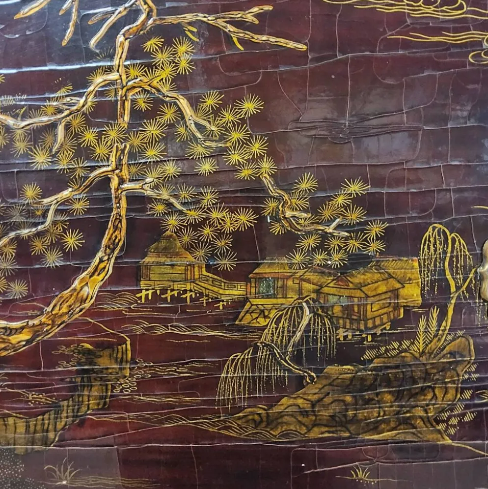 Cabinet chinois vintage (rouge/or) scène traditionnelle bohémienne