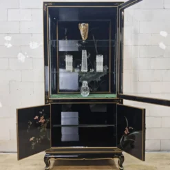 Cabinet d'affichage chinois vintage avec fleurs et oiseaux / Bohémien