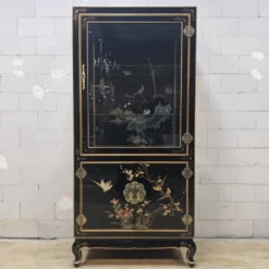 Cabinet d'affichage chinois vintage avec fleurs et oiseaux / Bohémien