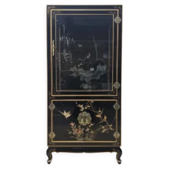 Cabinet d'affichage chinois vintage avec fleurs et oiseaux / Bohémien