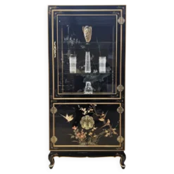 Cabinet d'affichage chinois vintage avec fleurs et oiseaux / Bohémien