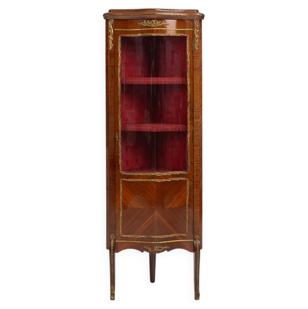 Cabinet d'angle de style Louis XV en verre cintré, 1950