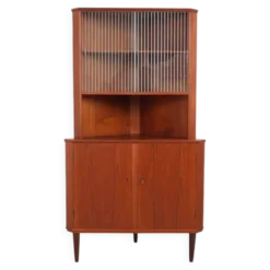 Cabinet d'angle en teck danois vintage avec vitrine, années 1960