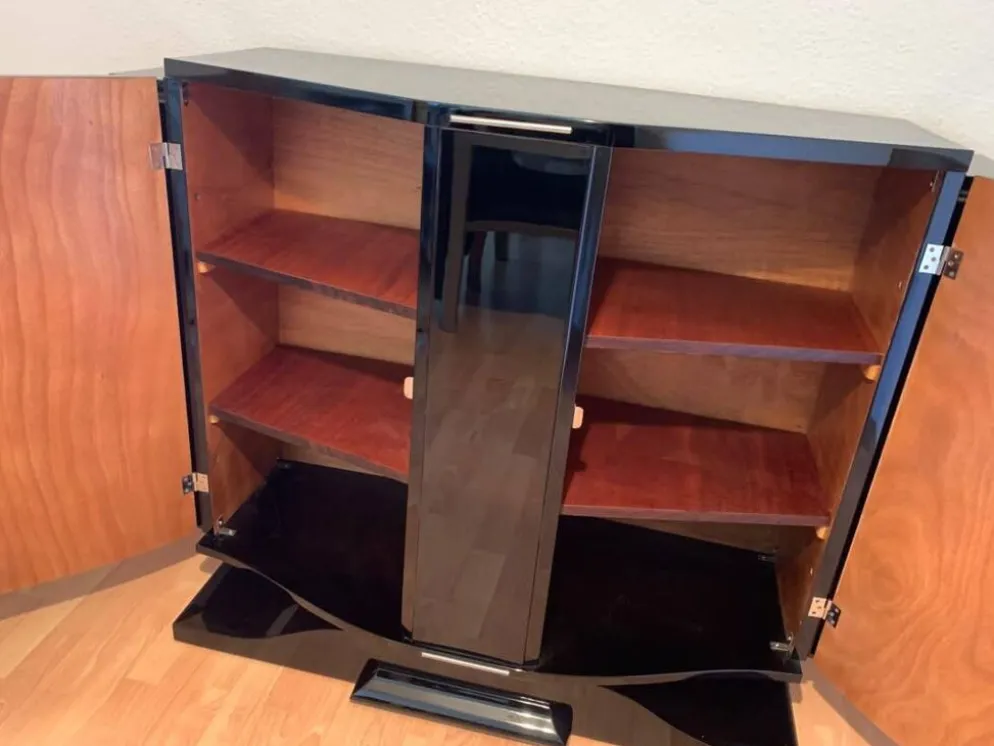 Cabinet de bar Art Déco français - Laque noire piano - 140 cm - Vers 1930 -