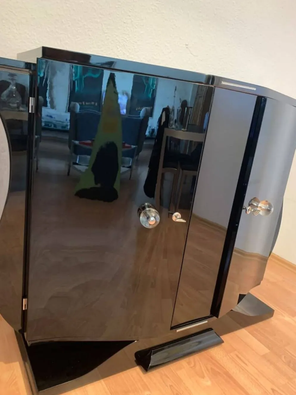 Cabinet de bar Art Déco français - Laque noire piano - 140 cm - Vers 1930 -
