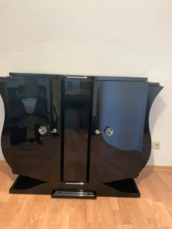 Cabinet de bar Art Déco français - Laque noire piano - 140 cm - Vers 1930 -