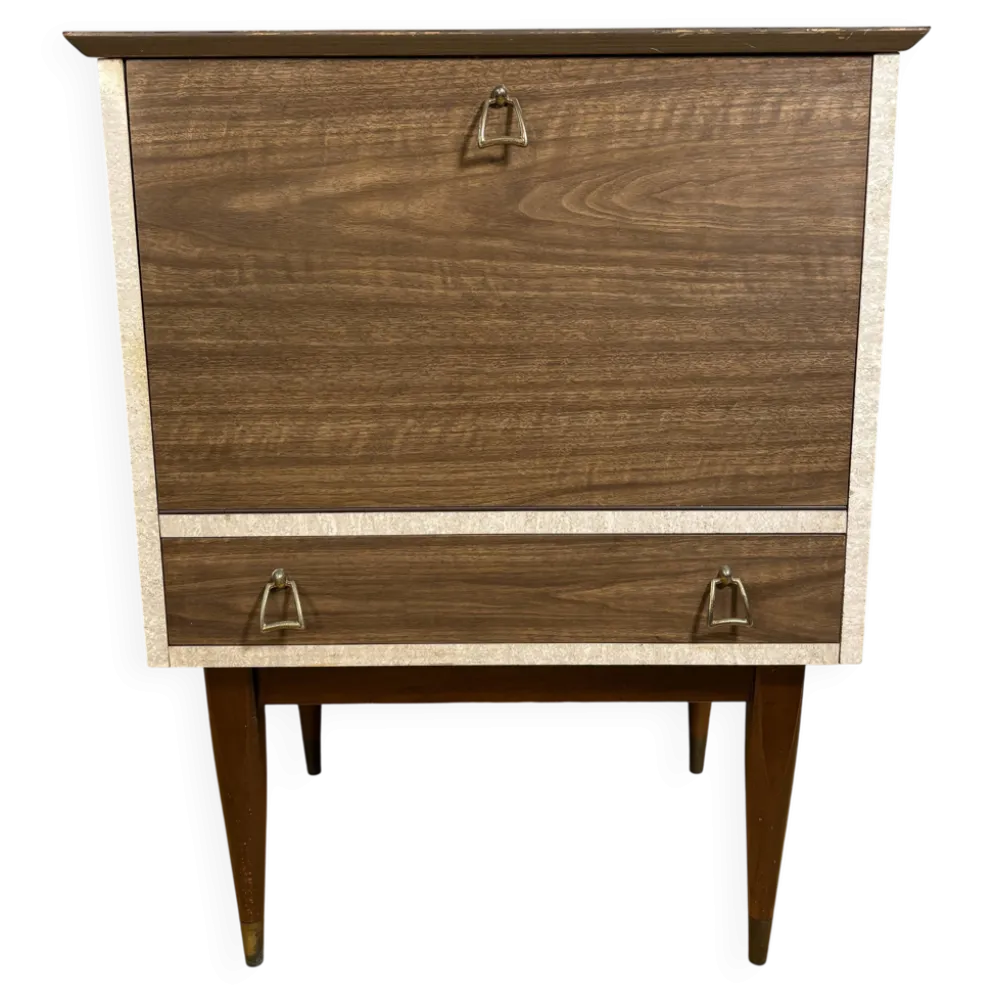 Cabinet de bar cocktail en teck et stratifié rétro des années 50-60