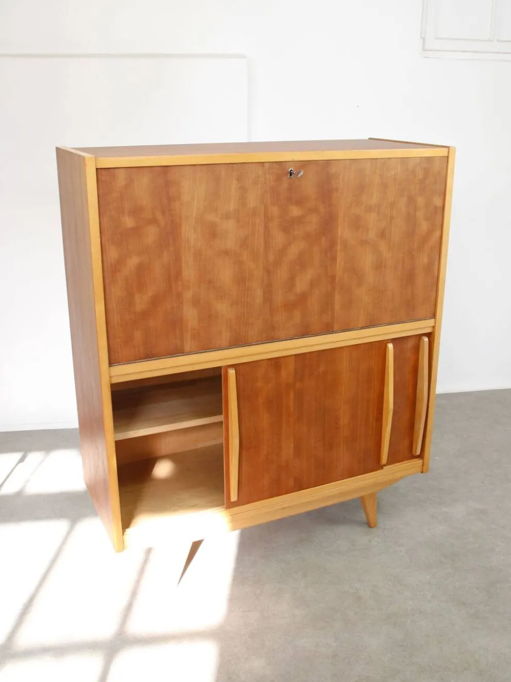 Cabinet de bar en bois scandinave moderne du milieu du siècle, années 1950