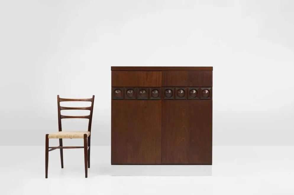 Cabinet de bar géométrique brutaliste, Belgique années 1970