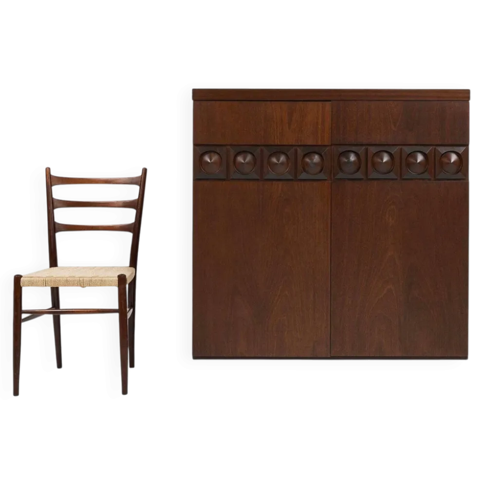 Cabinet de bar géométrique brutaliste, Belgique années 1970