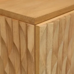 Cabinet de bar italien en bois de chêne massif sculpté à la main et miroir en verre de style brutaliste