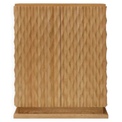 Cabinet de bar italien en bois de chêne massif sculpté à la main et miroir en verre de style brutaliste