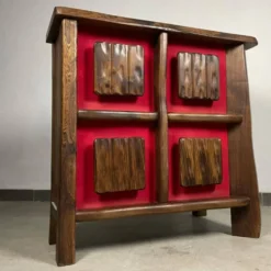 Cabinet de bar rétroéclairé brutaliste des années 60, en bois massif, années 1970, style scandinave