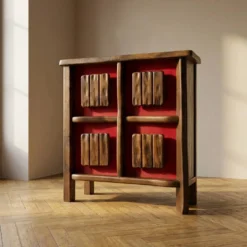 Cabinet de bar rétroéclairé brutaliste des années 60, en bois massif, années 1970, style scandinave