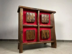 Cabinet de bar rétroéclairé brutaliste des années 60, en bois massif, années 1970, style scandinave