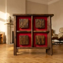 Cabinet de bar rétroéclairé brutaliste des années 60, en bois massif, années 1970, style scandinave