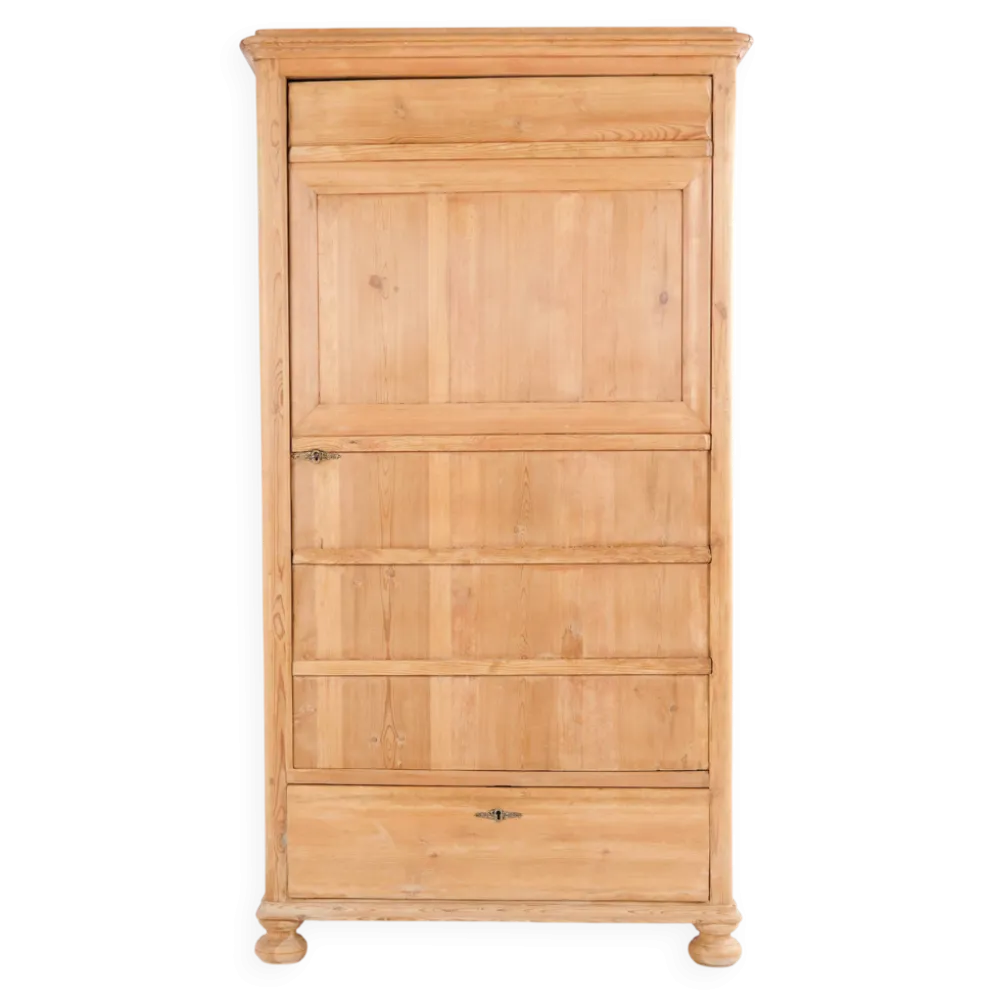 Cabinet de chambre – pieds ronds – bois de pin – porte avant et tiroir – début des années 1900