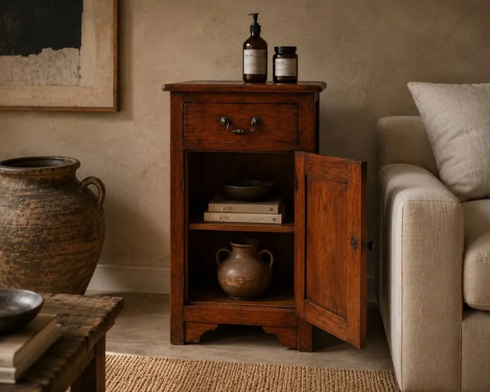Cabinet de chevet en noyer rustique, années 1980