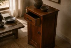 Cabinet de chevet en noyer rustique, années 1980