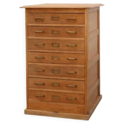 Cabinet de classement en chêne industriel avec poignées en laiton, Royaume-Uni, années 1920