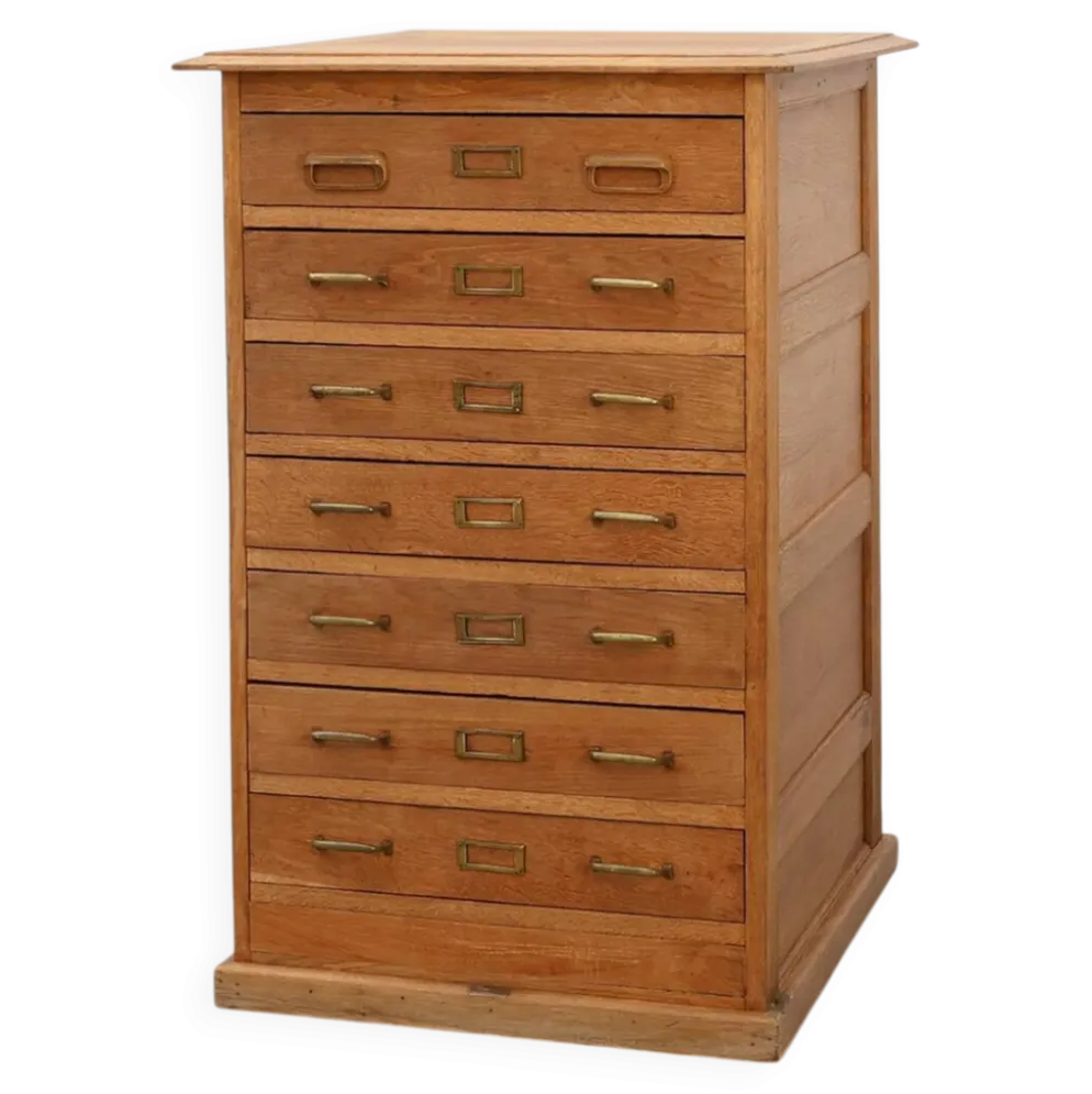 Cabinet de classement en chêne industriel avec poignées en laiton, Royaume-Uni, années 1920