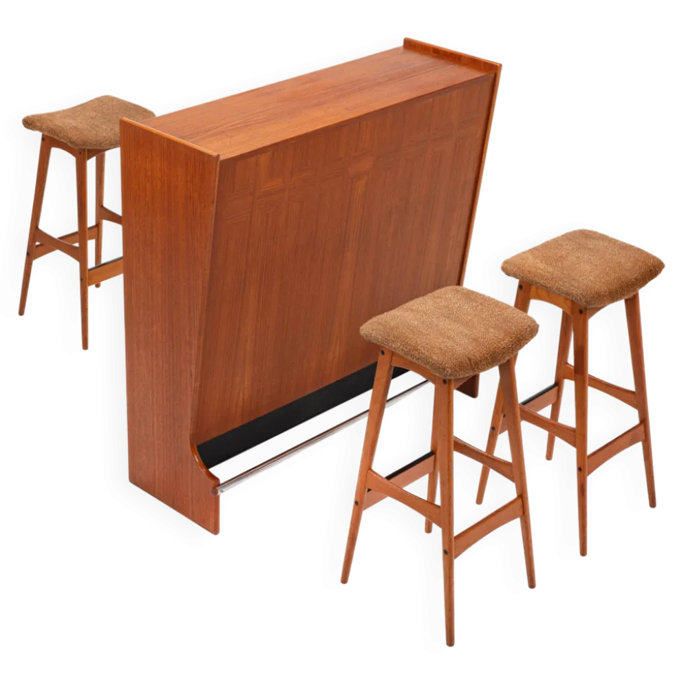 Cabinet de cocktail SK661 et tabourets de bar par Johannes Andersen pour Skaaning & Son années 1960