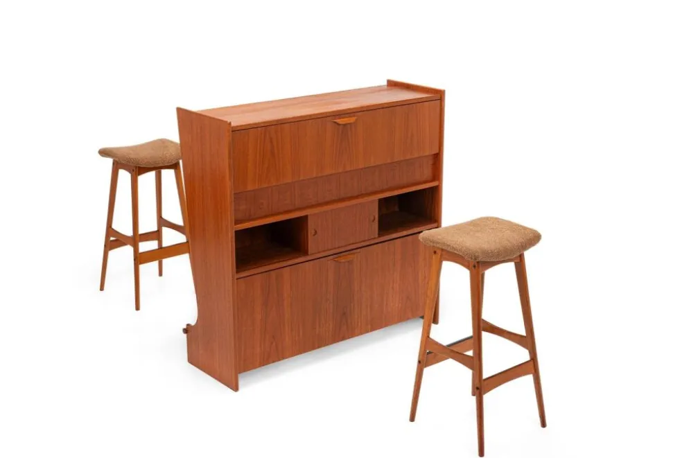 Cabinet de cocktail SK661 et tabourets de bar par Johannes Andersen pour Skaaning & Son années 1960