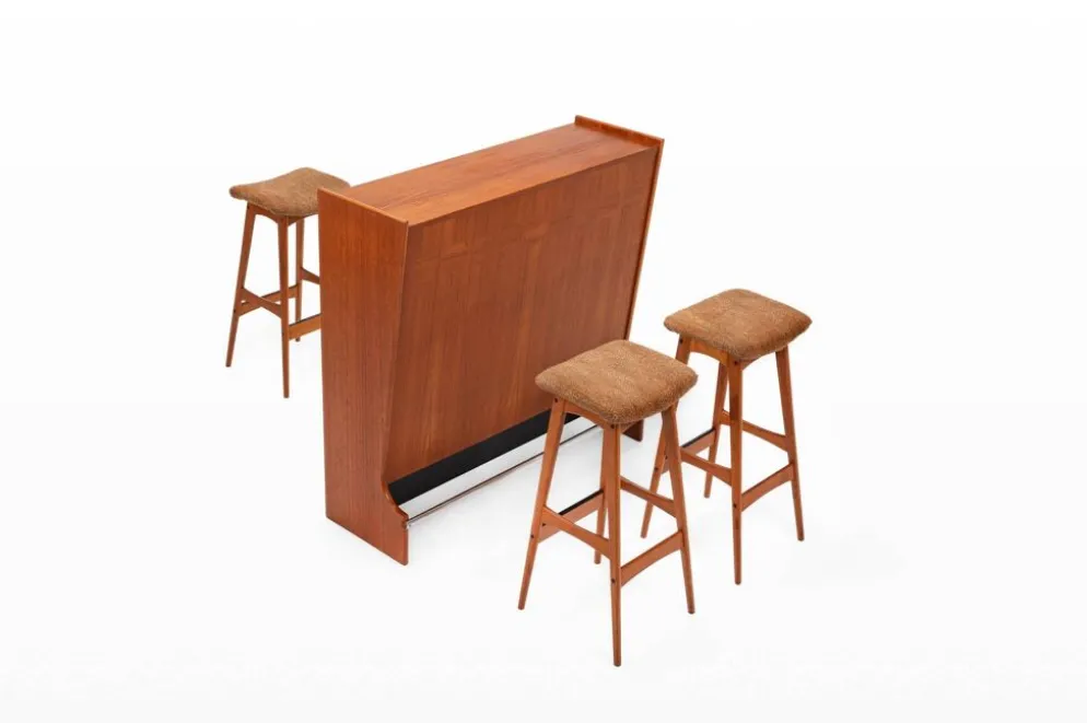 Cabinet de cocktail SK661 et tabourets de bar par Johannes Andersen pour Skaaning & Son années 1960