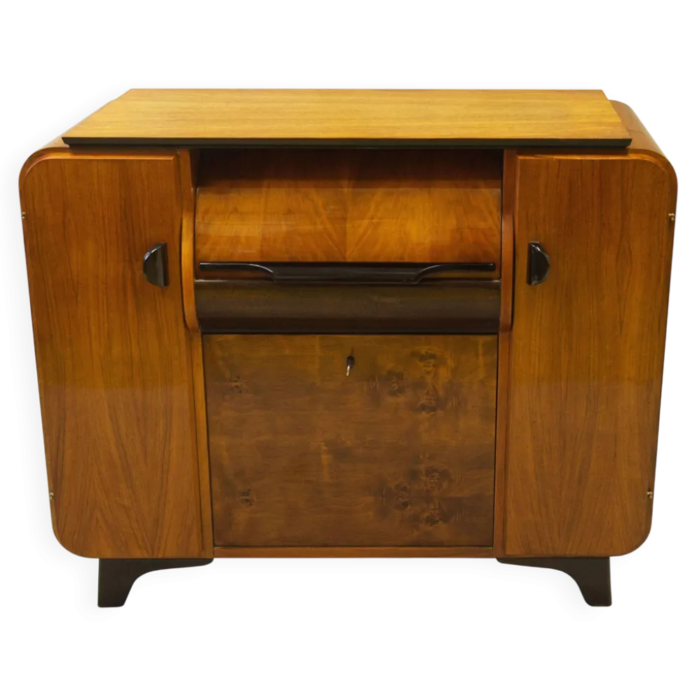 Cabinet d'enregistrement Jindřich Halabala des années 1950 – Icône du design mid-century en noyer