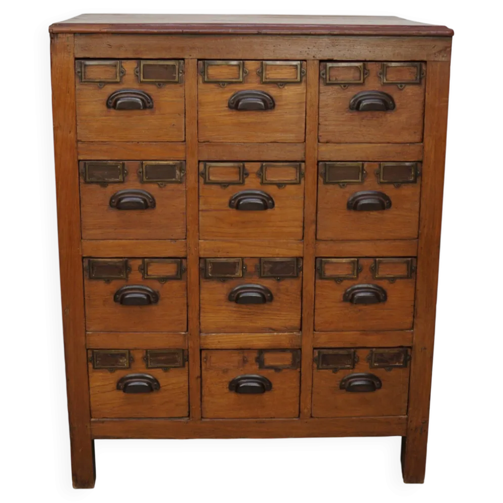 Cabinet de pharmacie / de classement en teck néerlandais vintage, années 1930