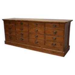 Cabinet de pharmacie en pin allemand rustique / comptoir de magasin / îlot de cuisine, 1930