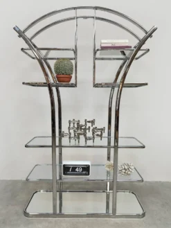 Cabinet de séparation en chrome et verre au design italien vintage des années 1970