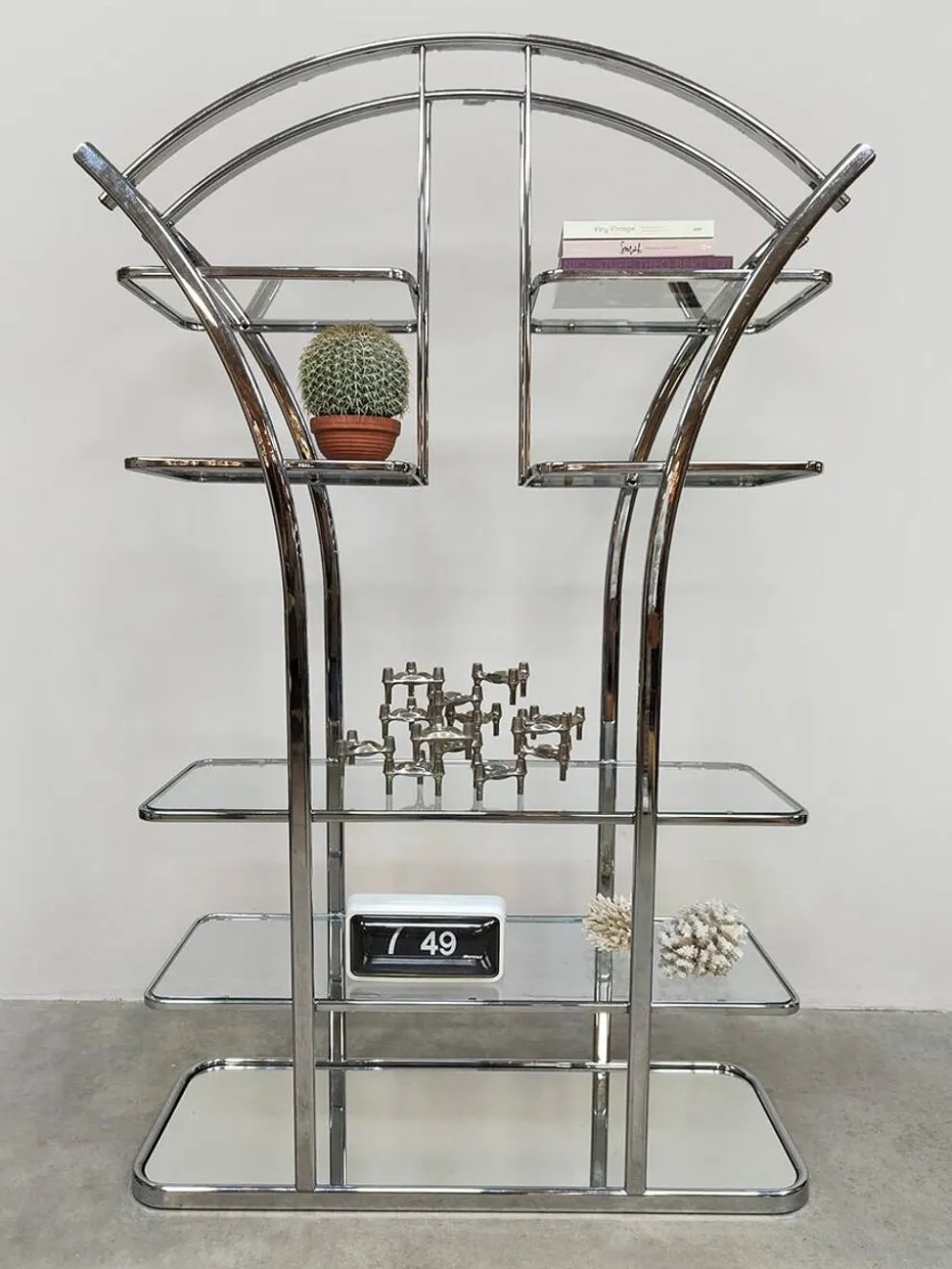 Cabinet de séparation en chrome et verre au design italien vintage des années 1970