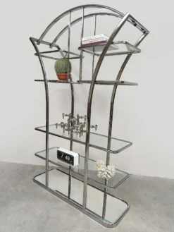 Cabinet de séparation en chrome et verre au design italien vintage des années 1970