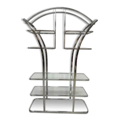 Cabinet de séparation en chrome et verre au design italien vintage des années 1970