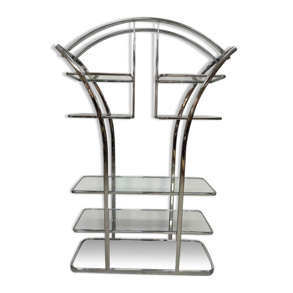 Cabinet de séparation en chrome et verre au design italien vintage des années 1970