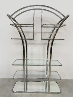 Cabinet de séparation en chrome et verre au design italien vintage des années 1970