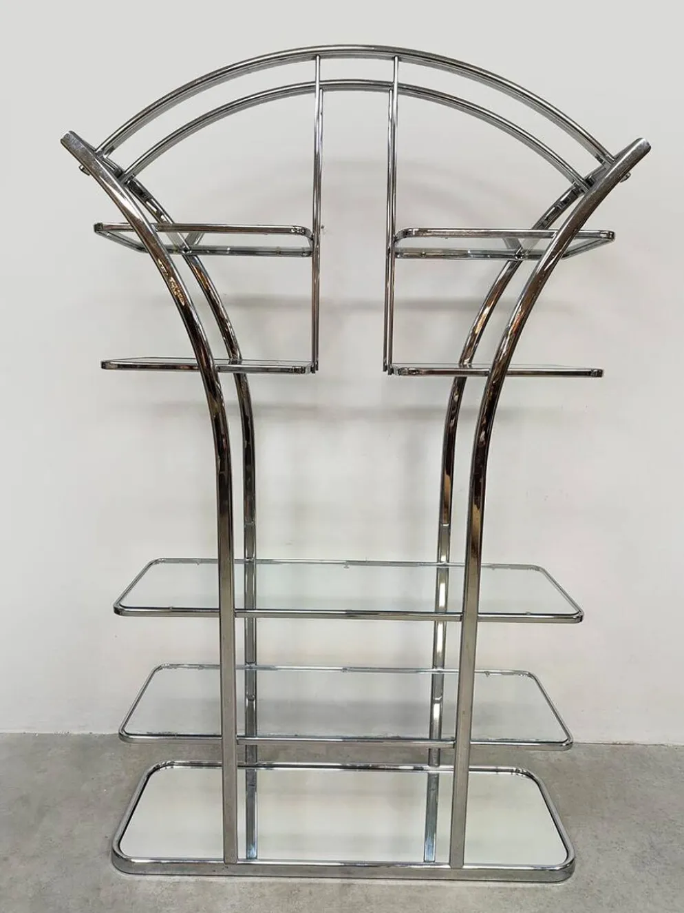 Cabinet de séparation en chrome et verre au design italien vintage des années 1970