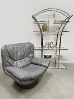 Cabinet de séparation en chrome et verre au design italien vintage des années 1970