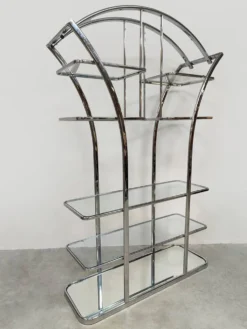 Cabinet de séparation en chrome et verre au design italien vintage des années 1970