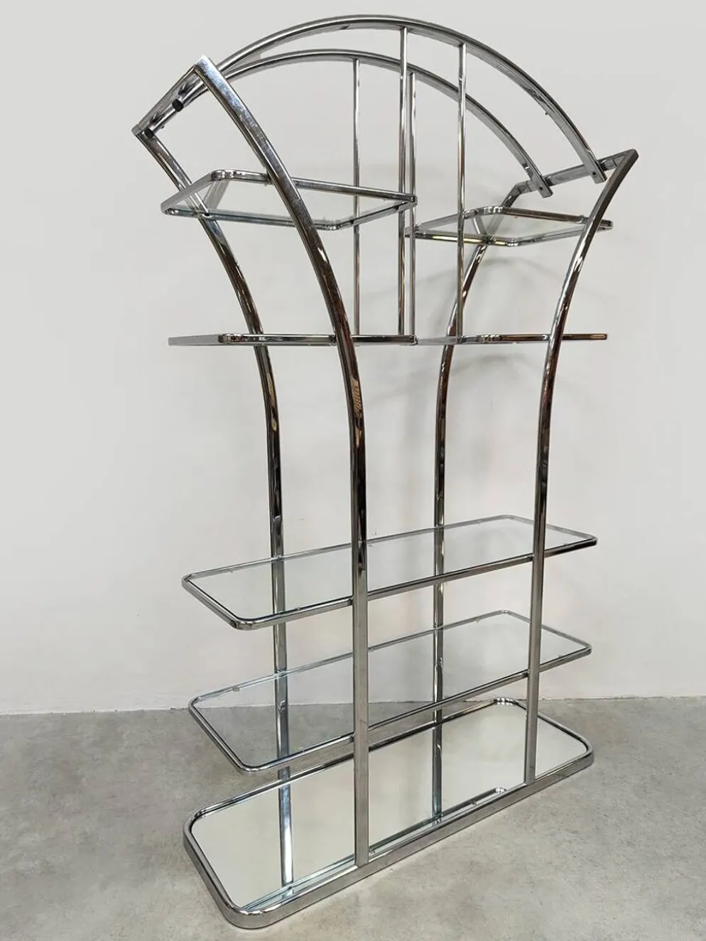 Cabinet de séparation en chrome et verre au design italien vintage des années 1970