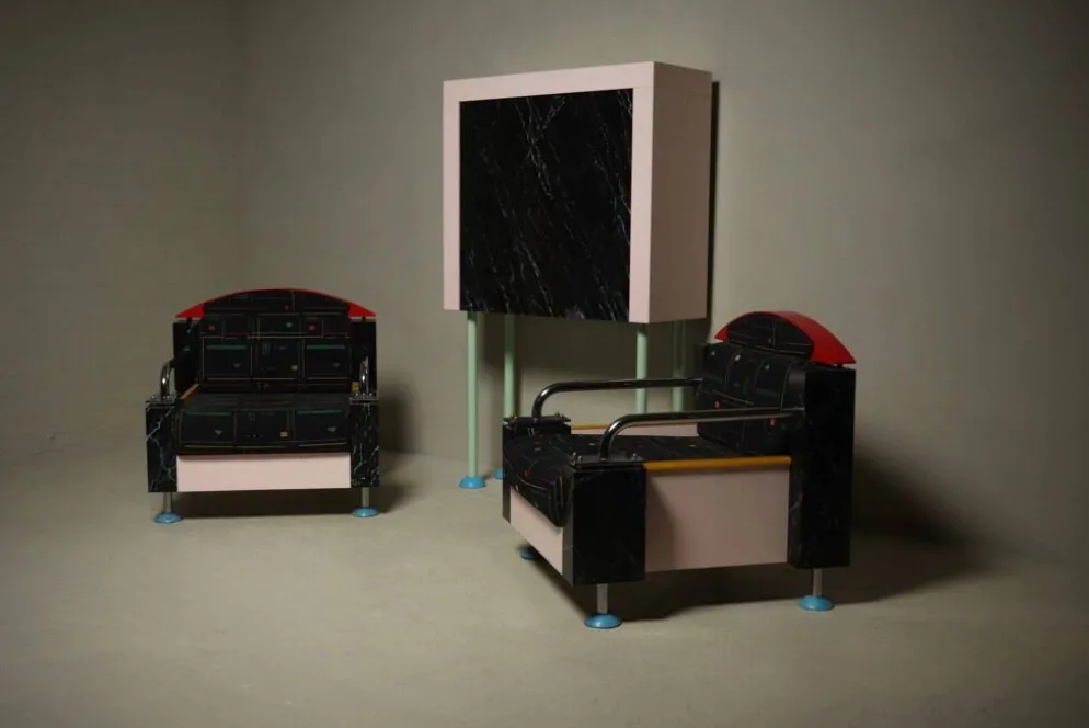 Cabinet de style Memphis par l'architecte néerlandais Wim Hofman des années 1980.