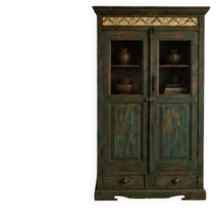 Cabinet en bois chinois ancien avec décorations florales peintes à la main