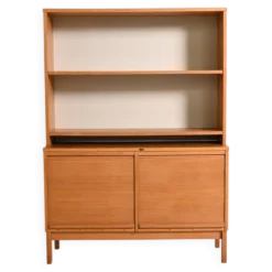 Cabinet en chêne avec portes tambour et étagères supérieures, années 1960.